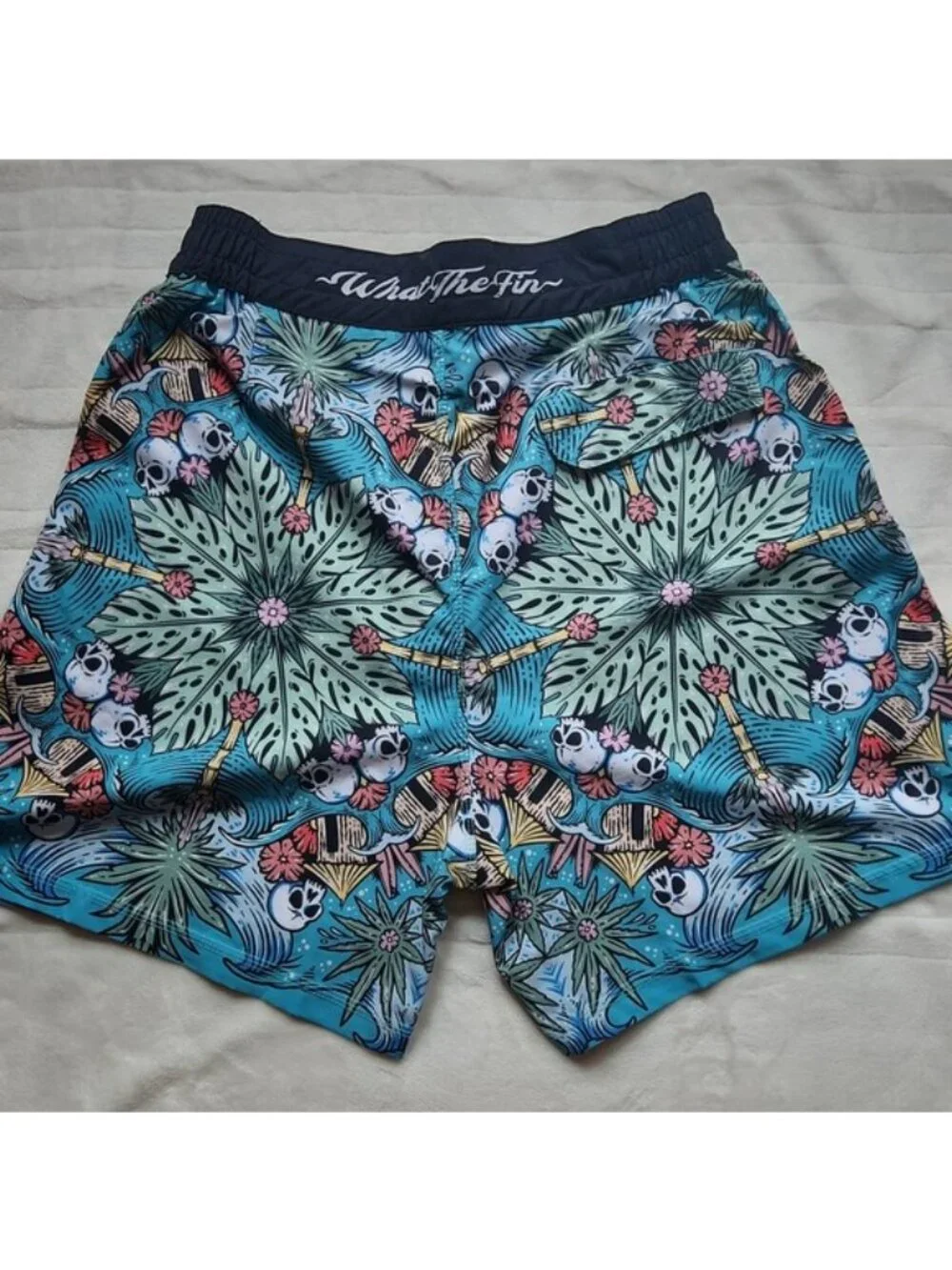 Men's What The FIN, Summer , Vacation, Beach, Pool, Blue Graphic Swim Shorts